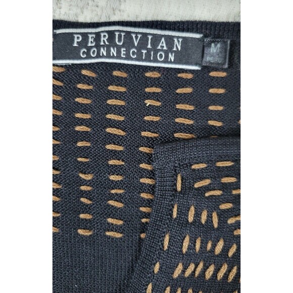 Peruvian Connection Cotton Knit Tunic Dress Size M Black Brown Embroidered 3/4 - Picture 3 of 8